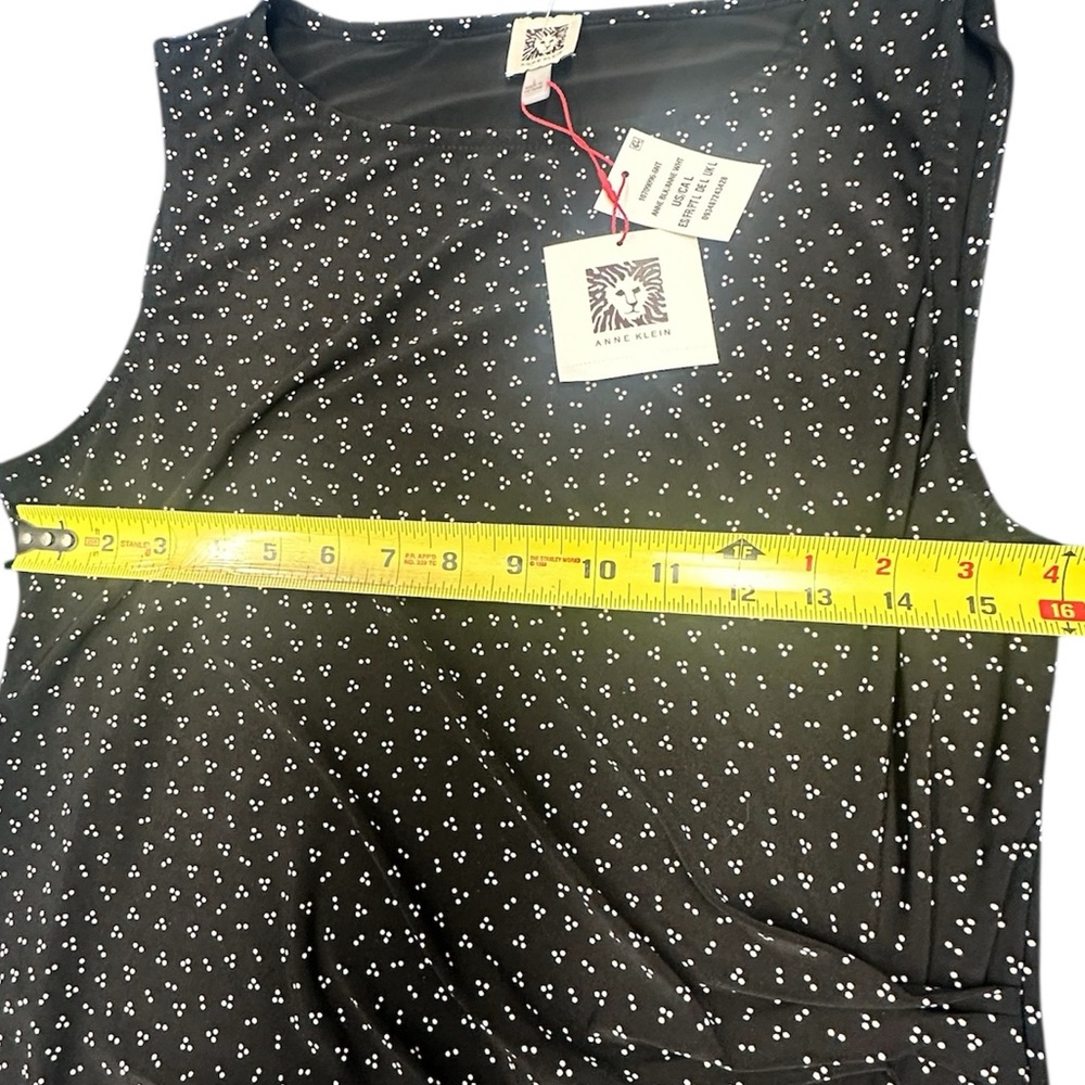Anne Klein Black Polka Dot Side Pleat Stretchy Sleeveless Blouse NWT Large - Picture 8 of 13